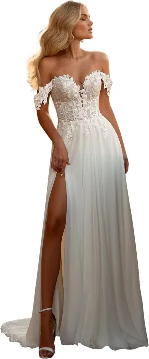 Cadoly Simple Boho Beach Wedding Dresses for Women Bride 2025 Summer Chiffon A-Line Lace Applique Bridal Gown