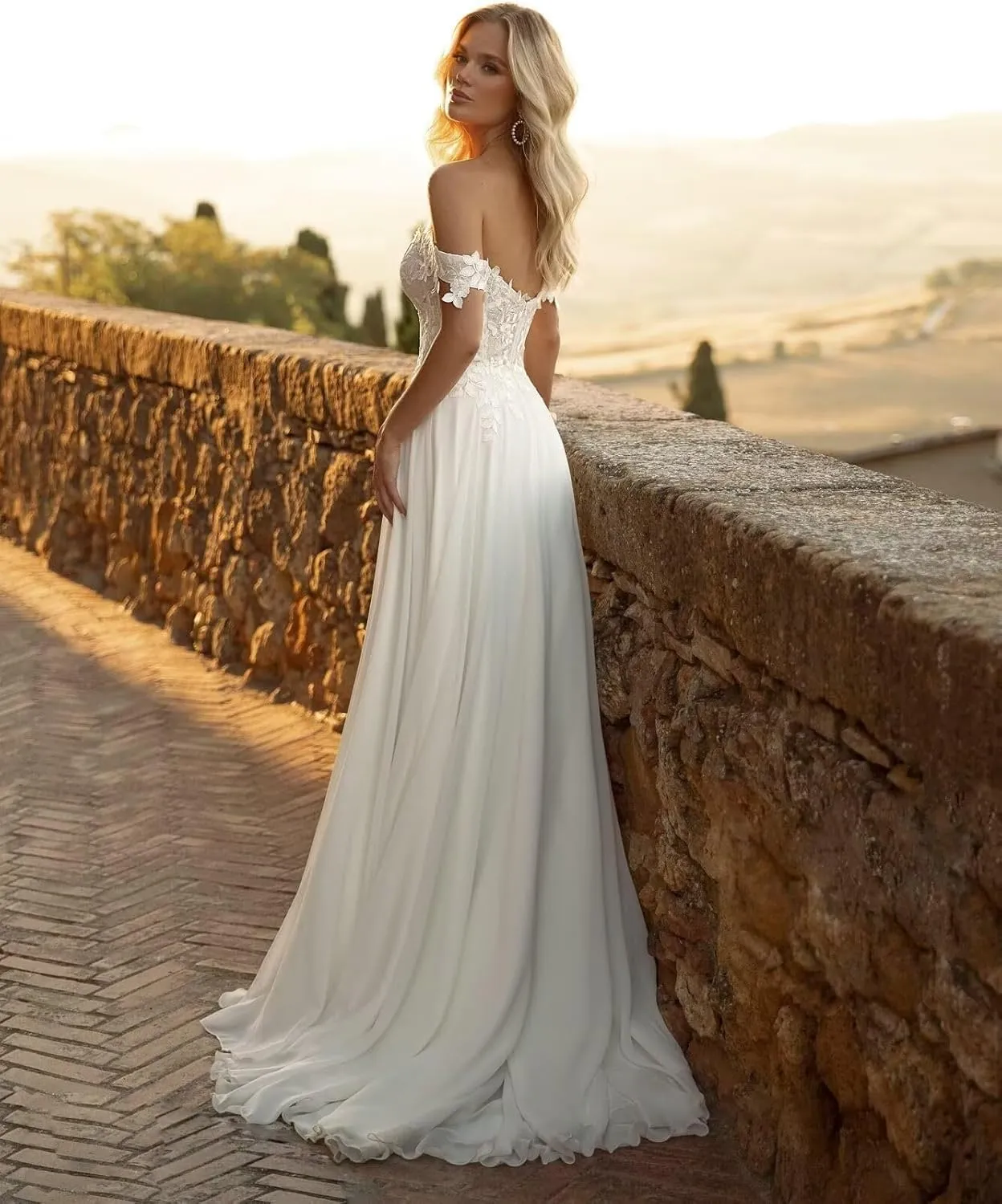 Cadoly Simple Boho Beach Wedding Dresses for Women Bride 2025 Summer Chiffon A-Line Lace Applique Bridal Gown