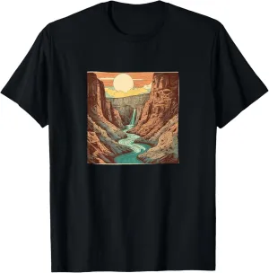 Canyon With River Vintage Landscape Colorful Graphic T-Shirt