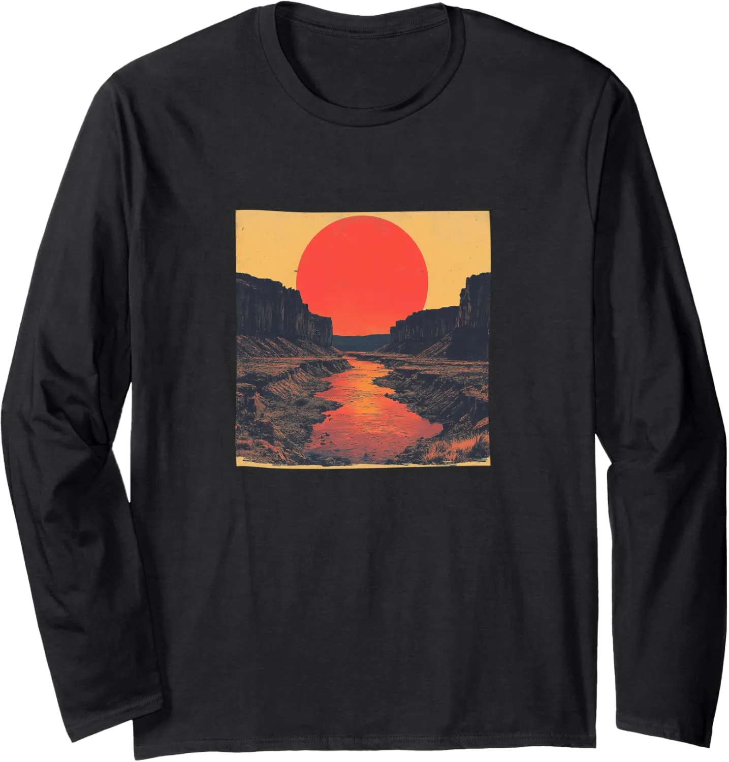 Canyon With River Vintage Landscape Graphic Long Sleeve T-Shirt