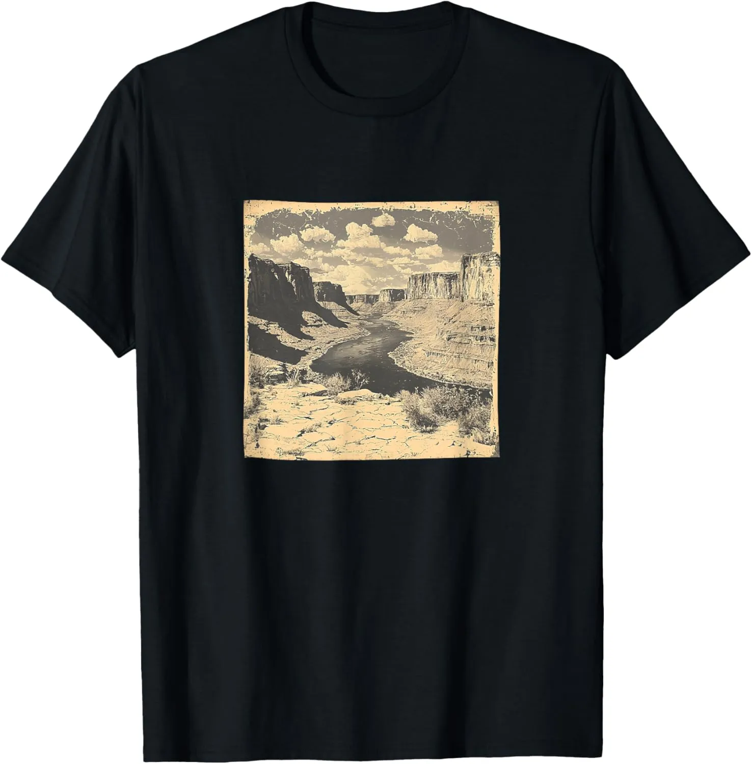 Canyon With River Vintage Landscape Graphic T-Shirt