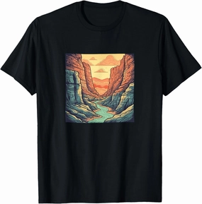 Canyon With River Vintage Landscape Colorful Graphic T-Shirt