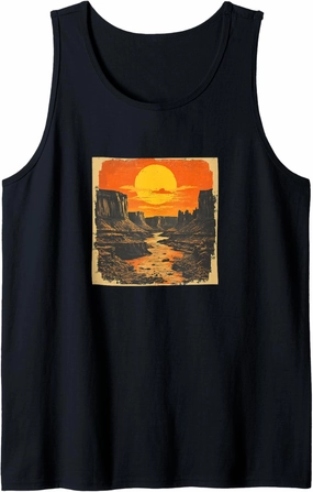 Canyon With River Vintage Landscape Graphic Tank Top