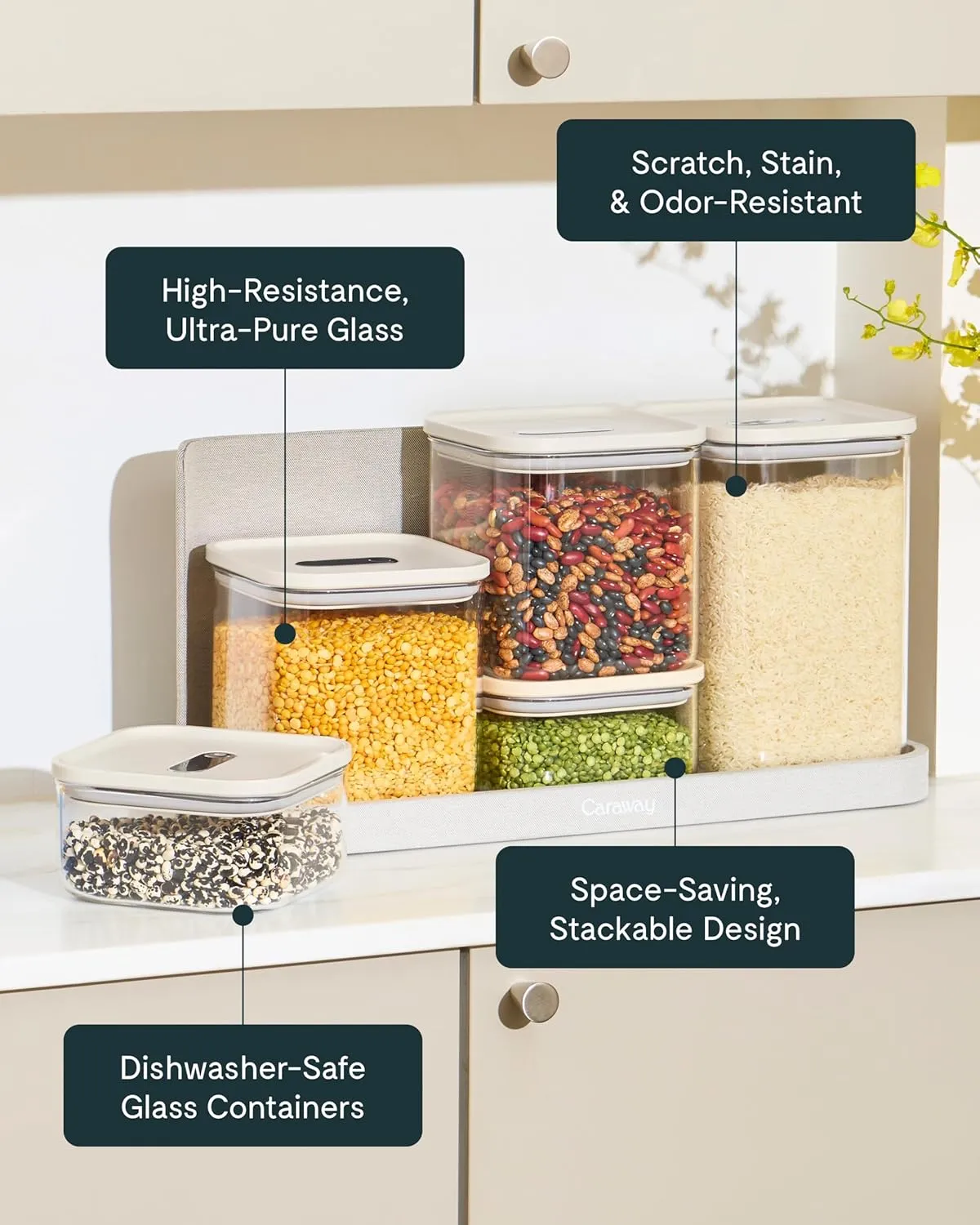 Caraway 14-Piece Glass Airtight Food Storage Containers with Lids – Non-Toxic, BPA-Free Kitchen Storage Containers – Stackable, Space-Saving Airtight Containers for Dry Goods and More - Mist