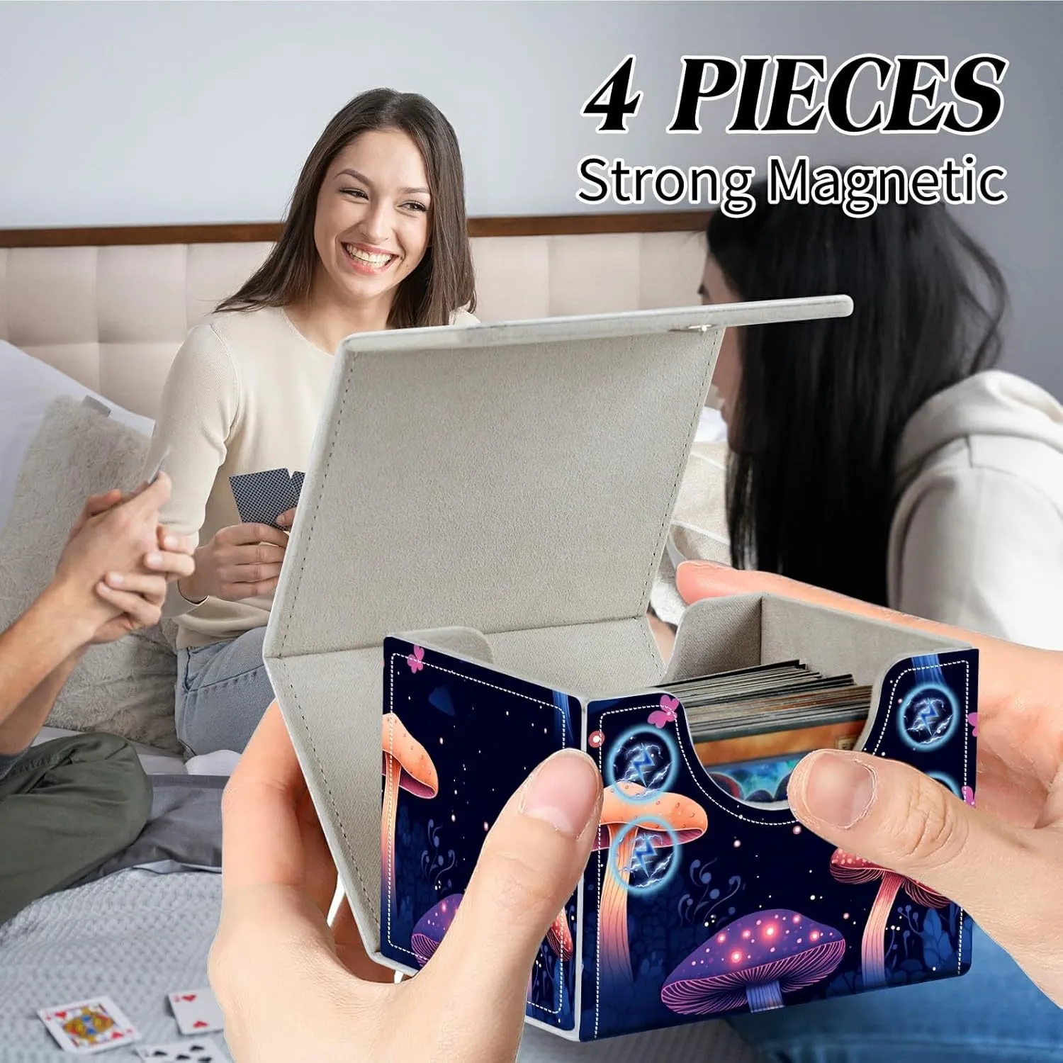Card Deck Box for Trading Cards Commander Deck Box Card Storage Box with Strong Magnet Magic Premium Gathering Deck Box Cover for TCG CCG Magic Cards,Colorful Mushroom
