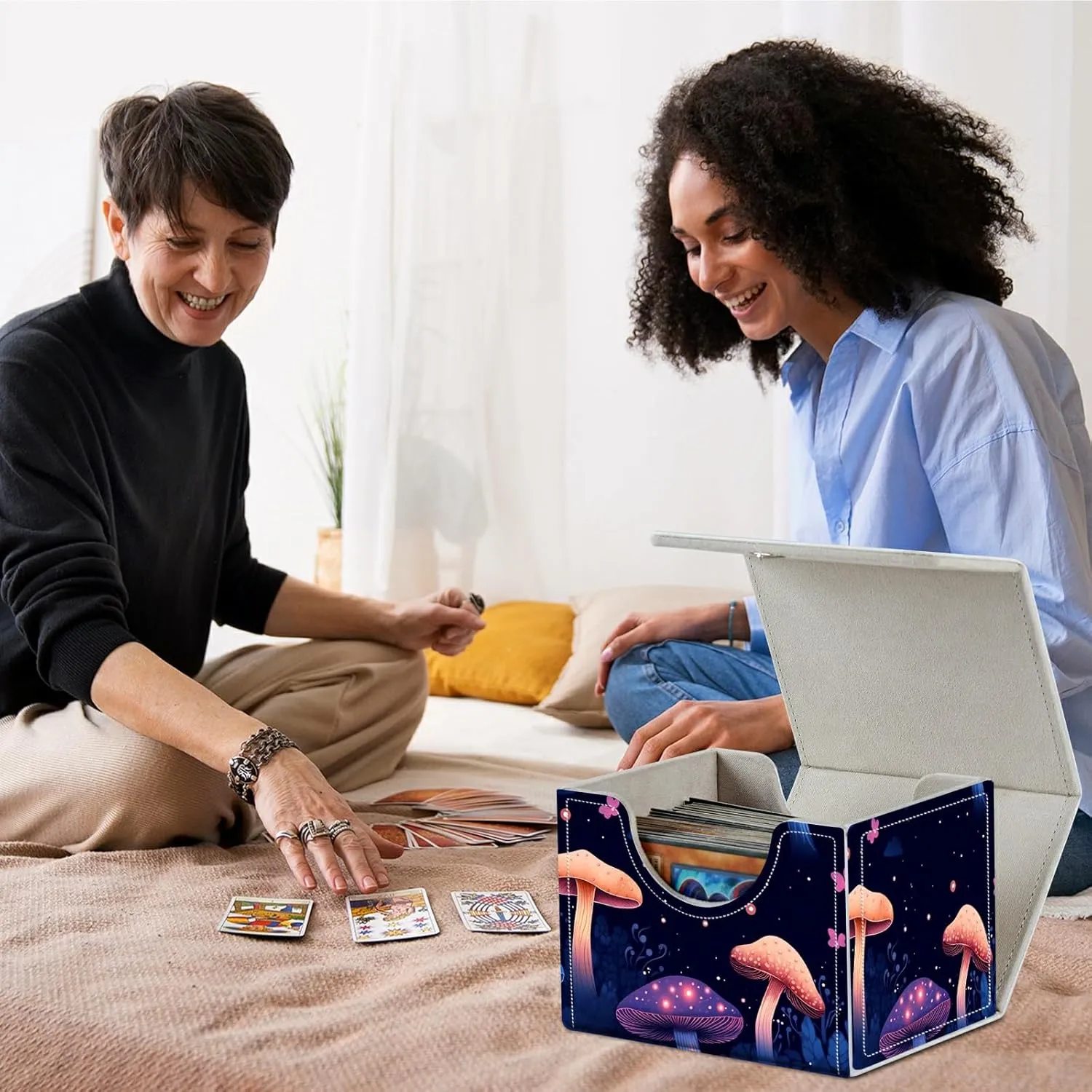 Card Deck Box for Trading Cards Commander Deck Box Card Storage Box with Strong Magnet Magic Premium Gathering Deck Box Cover for TCG CCG Magic Cards,Colorful Mushroom