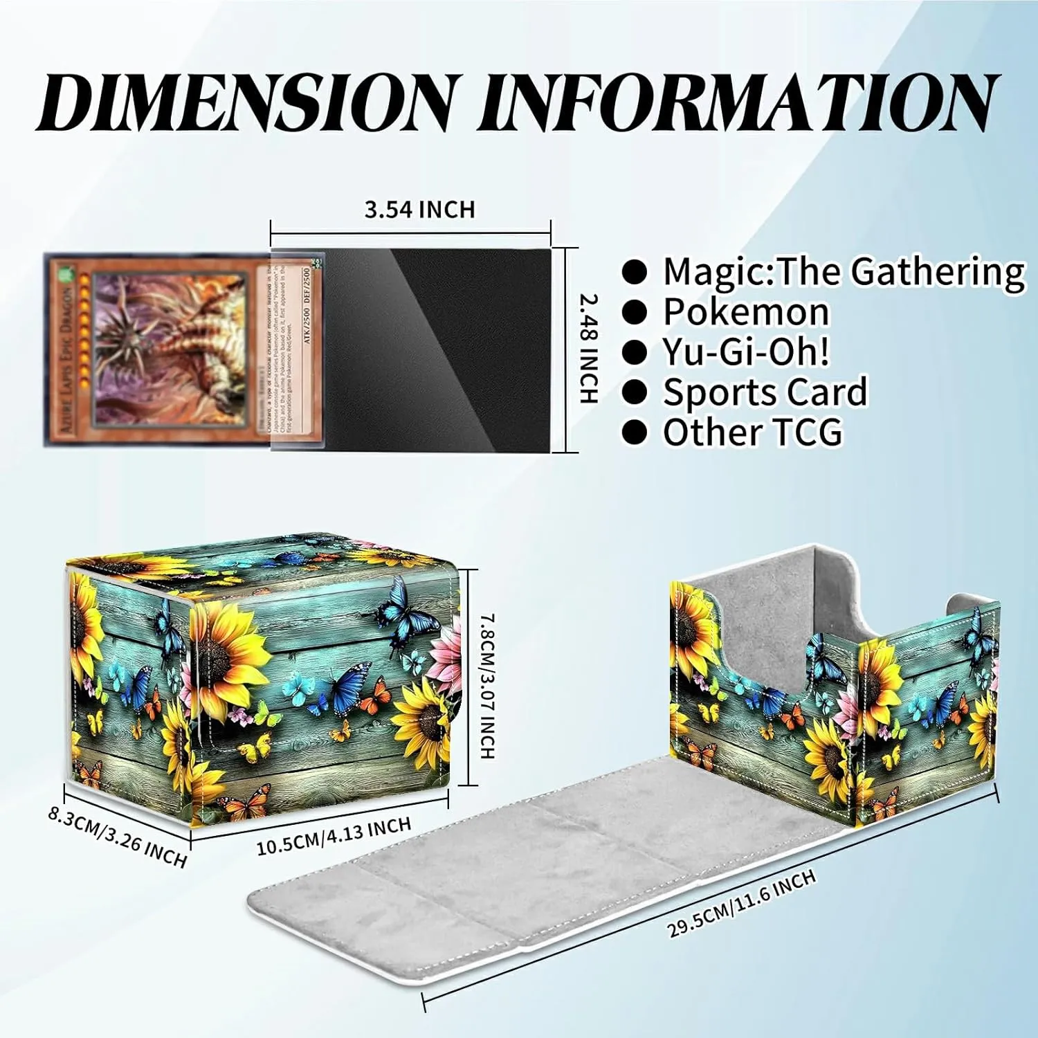 Card Deck Box for Trading Cards Commander Deck Box Card Storage Box with Strong Magnet Magic Premium Gathering Deck Box Cover for TCG CCG Magic Cards,Colorful Sunflowers Butterflies