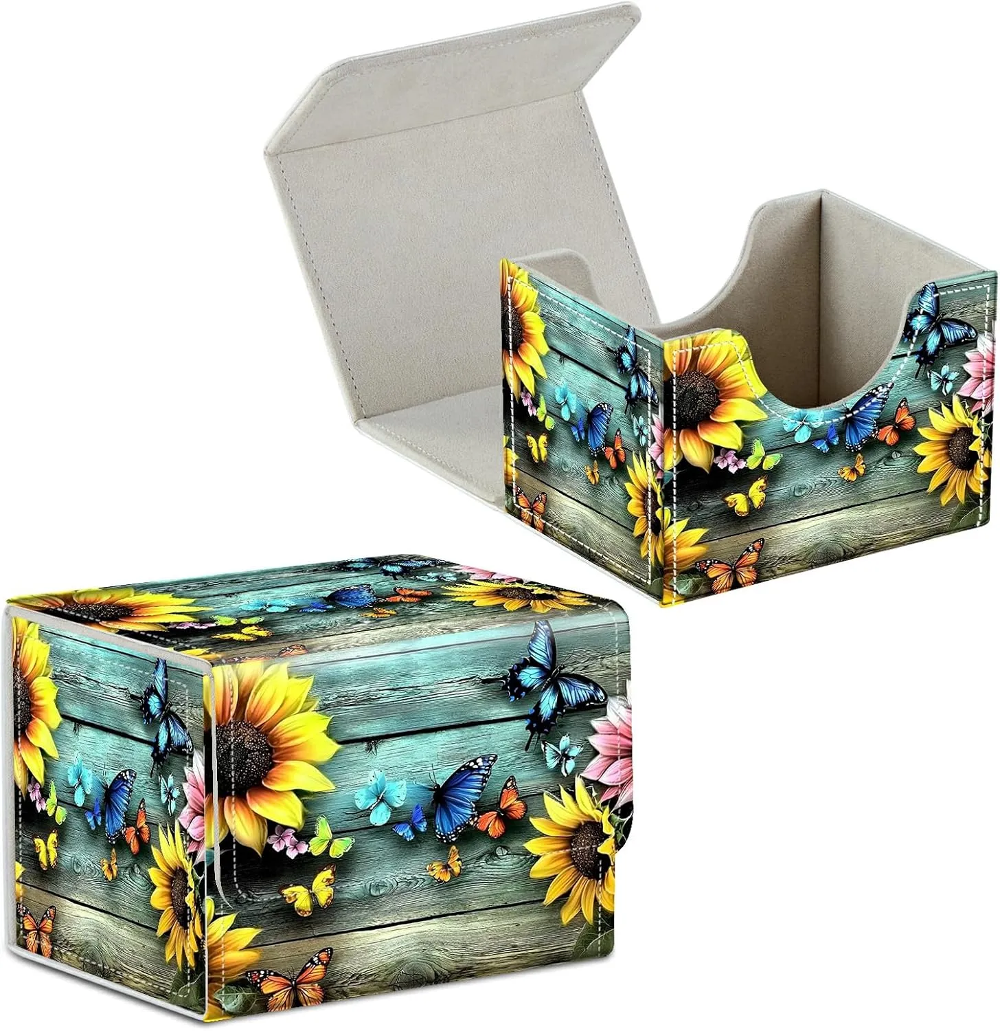 Card Deck Box for Trading Cards Commander Deck Box Card Storage Box with Strong Magnet Magic Premium Gathering Deck Box Cover for TCG CCG Magic Cards,Colorful Sunflowers Butterflies