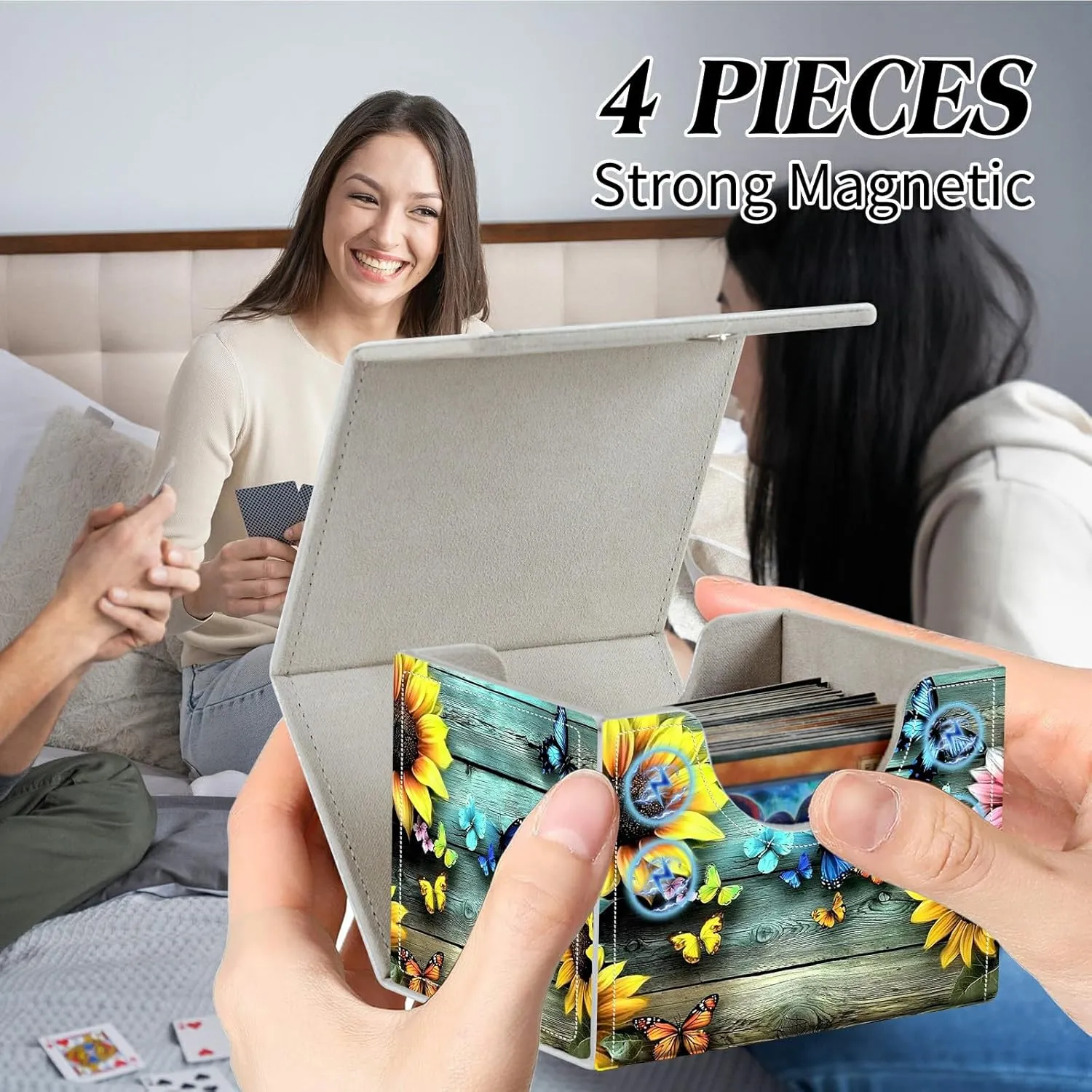 Card Deck Box for Trading Cards Commander Deck Box Card Storage Box with Strong Magnet Magic Premium Gathering Deck Box Cover for TCG CCG Magic Cards,Colorful Sunflowers Butterflies