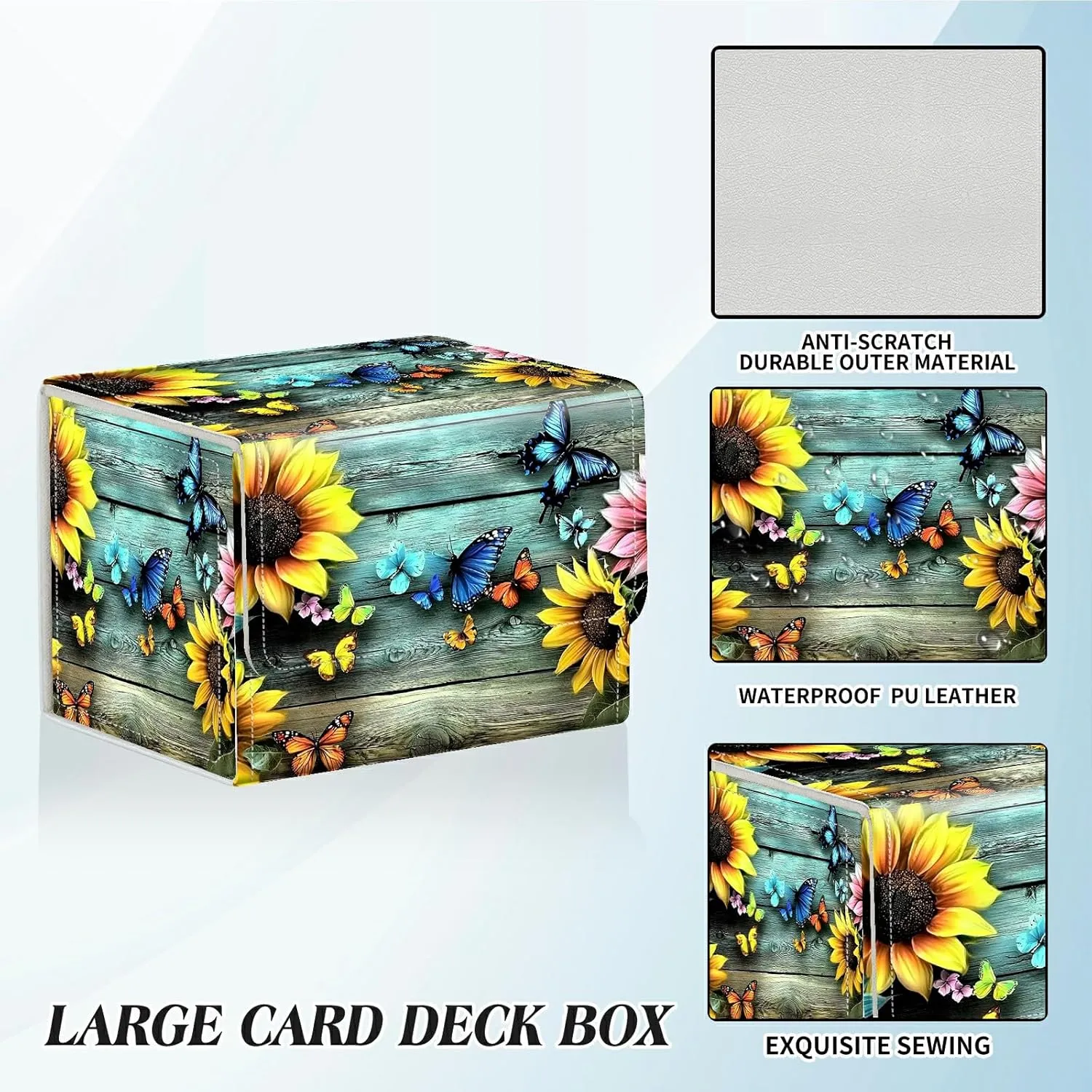 Card Deck Box for Trading Cards Commander Deck Box Card Storage Box with Strong Magnet Magic Premium Gathering Deck Box Cover for TCG CCG Magic Cards,Colorful Sunflowers Butterflies