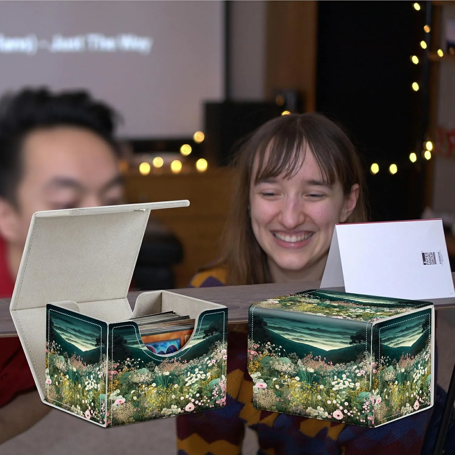Card Deck Box for Trading Cards Commander Deck Box Card Storage Box with Strong Magnet Magic Premium Gathering Deck Box Cover for TCG CCG Magic Cards,Wildflower Field