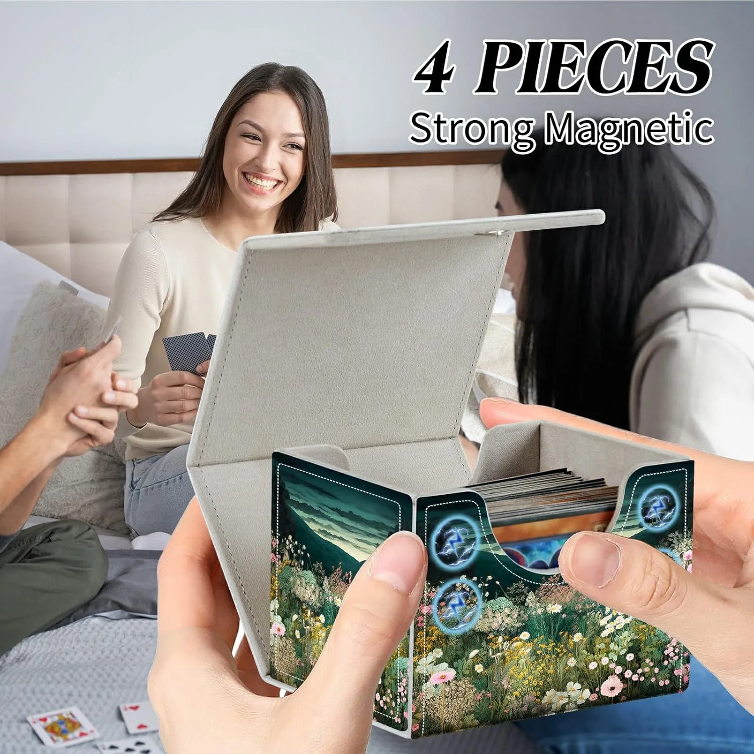 Card Deck Box for Trading Cards Commander Deck Box Card Storage Box with Strong Magnet Magic Premium Gathering Deck Box Cover for TCG CCG Magic Cards,Wildflower Field