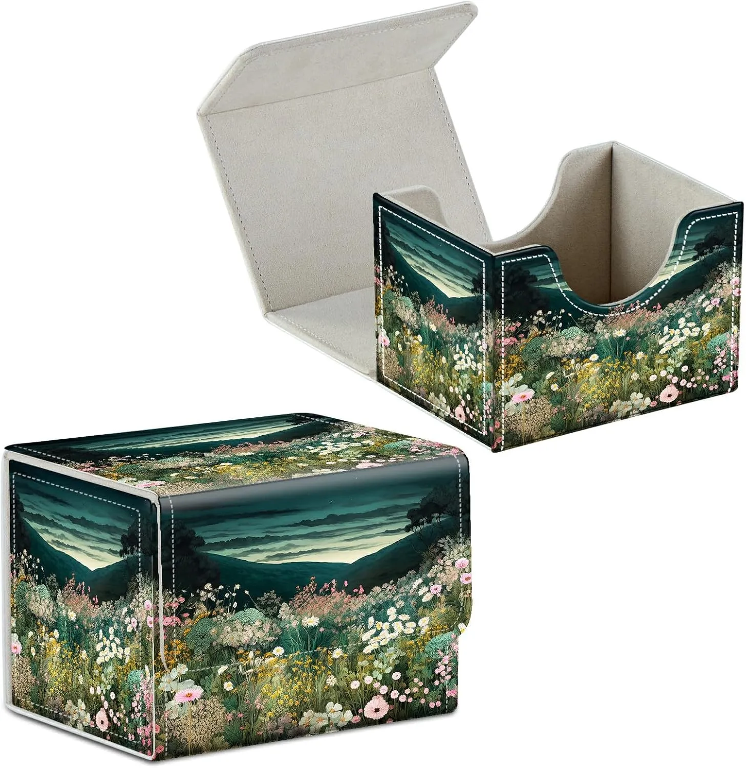 Card Deck Box for Trading Cards Commander Deck Box Card Storage Box with Strong Magnet Magic Premium Gathering Deck Box Cover for TCG CCG Magic Cards,Wildflower Field