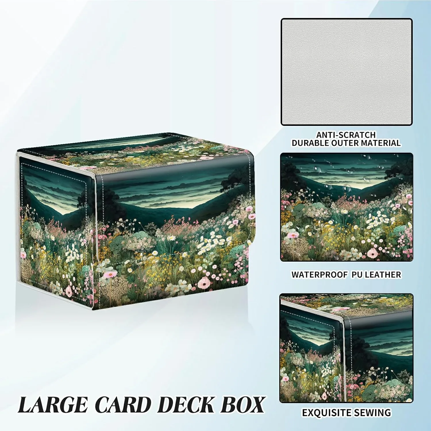 Card Deck Box for Trading Cards Commander Deck Box Card Storage Box with Strong Magnet Magic Premium Gathering Deck Box Cover for TCG CCG Magic Cards,Wildflower Field