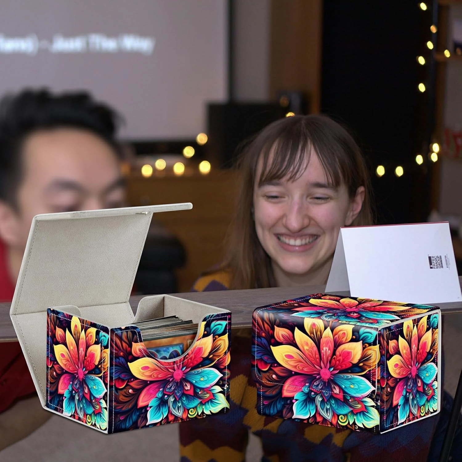 Card Commander Deck Box for Trading Cards Storage Box with Strong Magnet Magic Premium Gathering Deck Box Cover for TCG CCG Magic Cards,Colorful Flower & Leaves