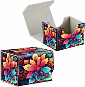 Card Commander Deck Box for Trading Cards Storage Box with Strong Magnet Magic Premium Gathering Deck Box Cover for TCG CCG Magic Cards,Colorful Flower & Leaves