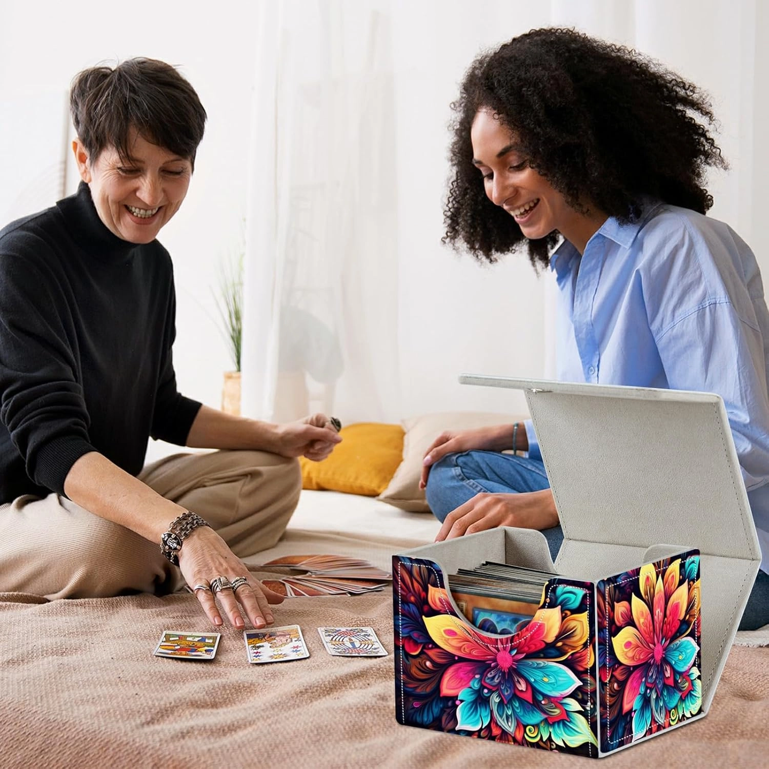 Card Commander Deck Box for Trading Cards Storage Box with Strong Magnet Magic Premium Gathering Deck Box Cover for TCG CCG Magic Cards,Colorful Flower & Leaves