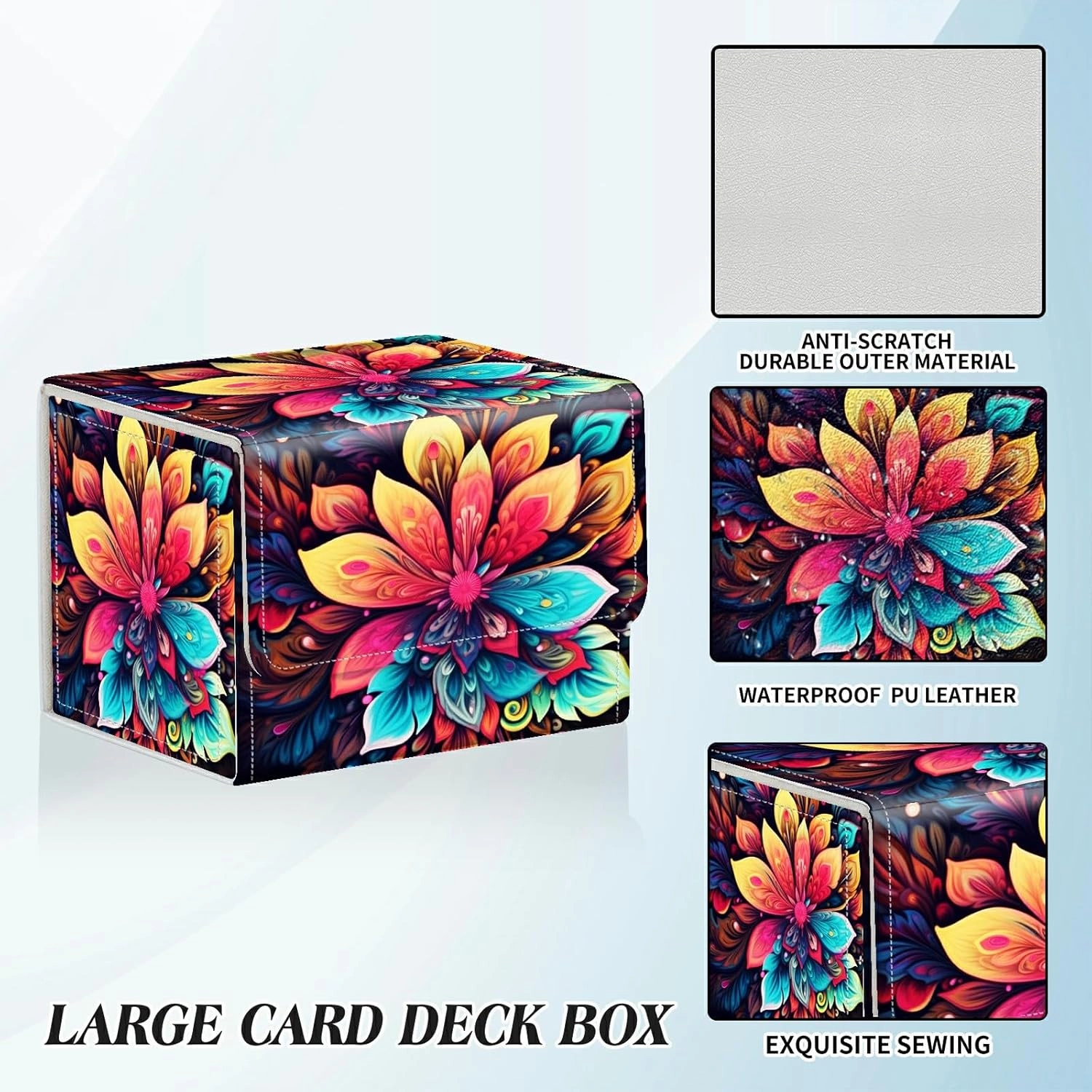 Card Commander Deck Box for Trading Cards Storage Box with Strong Magnet Magic Premium Gathering Deck Box Cover for TCG CCG Magic Cards,Colorful Flower & Leaves