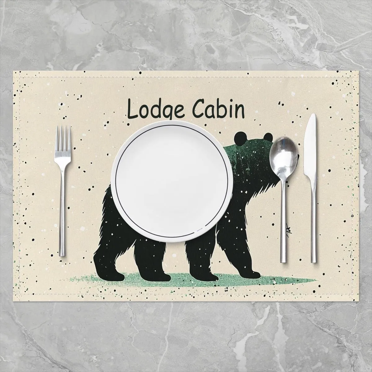 Cartoon Bear Place Mats 12x18 Inch Set of 4 Cute Black Green Graffiti Wild Animal Table Mats for Kids Boys Girls Teens Lodge Cabin Jungle Farmhouse Style Kitchen Mats for Dining Table
