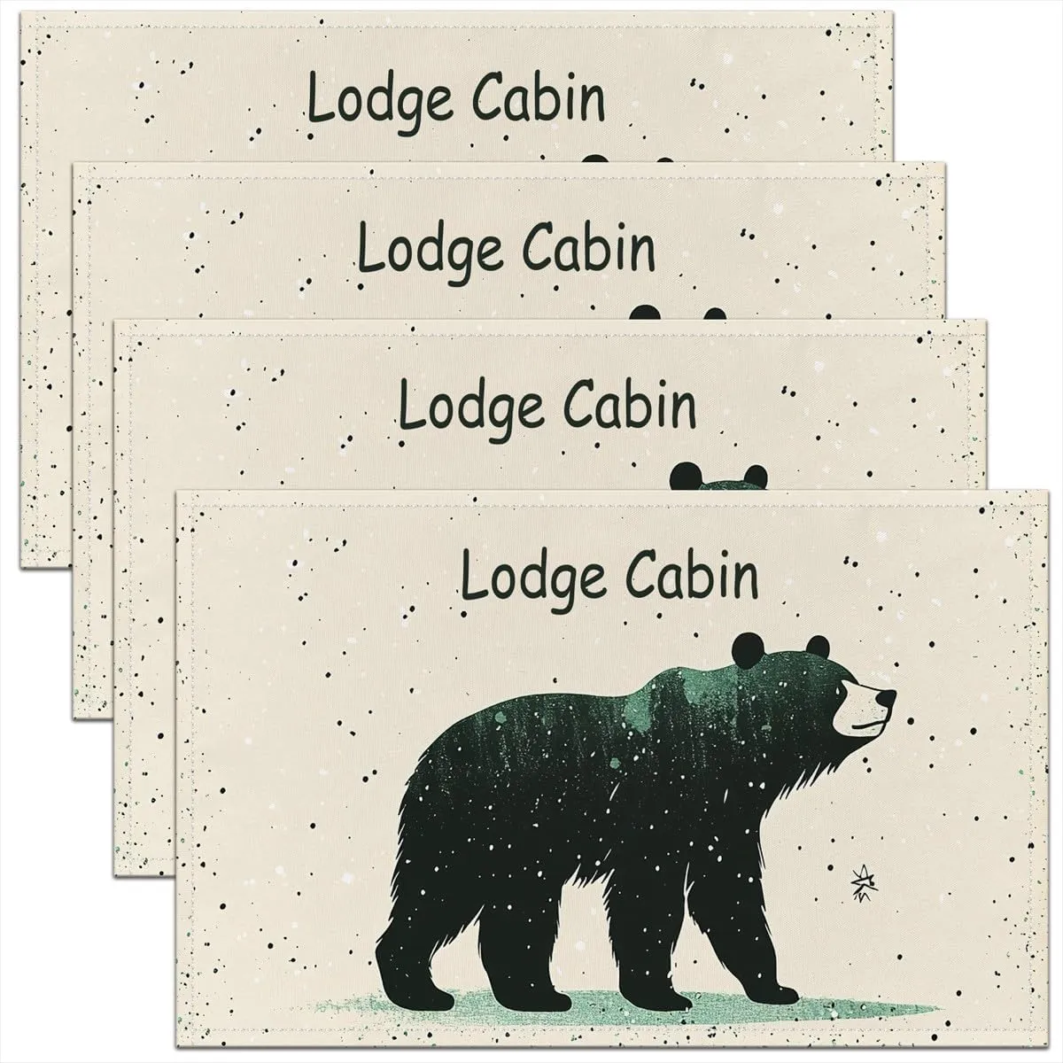 Cartoon Bear Place Mats 12x18 Inch Set of 4 Cute Black Green Graffiti Wild Animal Table Mats for Kids Boys Girls Teens Lodge Cabin Jungle Farmhouse Style Kitchen Mats for Dining Table
