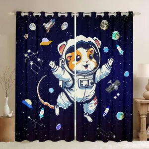 Cartoon Hamster Window Curtain Set of 2 Panels,Astronaut Window Curtain,Universe Starry Galaxy Curtain for Teens Adults Bedroom Decor,42Wx84L Inches