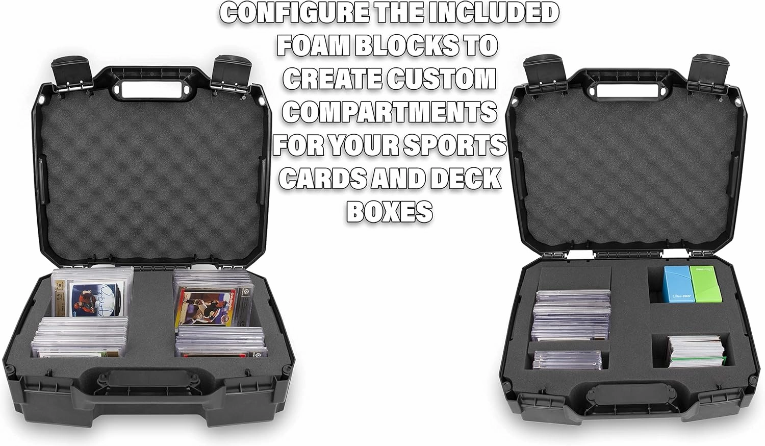 CASEMATIX Graded Card Case Compatible with 60  BGS PSA FGS SGC Graded Sports Trading Cards, Rugged Graded Slab Card Storage Box with Custom Card Carrying Case Impact Absorbing Dual Foam Slots