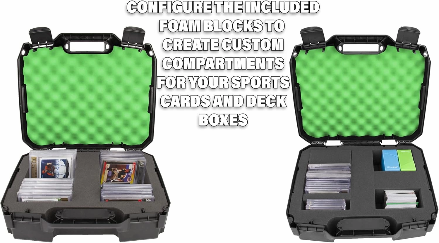 CASEMATIX Graded Card Case Compatible with 60  BGS PSA Graded Sports Trading Cards with Impact Resistant Graded Card Storage Box Foam, Green Interior
