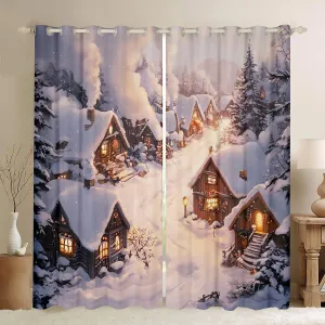 Castle Fairy Farmhouse Window Curtains Winter Theme Christmas Rustic Style Window Drapes for Kids Teens Adults Retro Wood Cabin Jungle Pine Tree Curtains for Living Room 2 Panels 38Wx54L