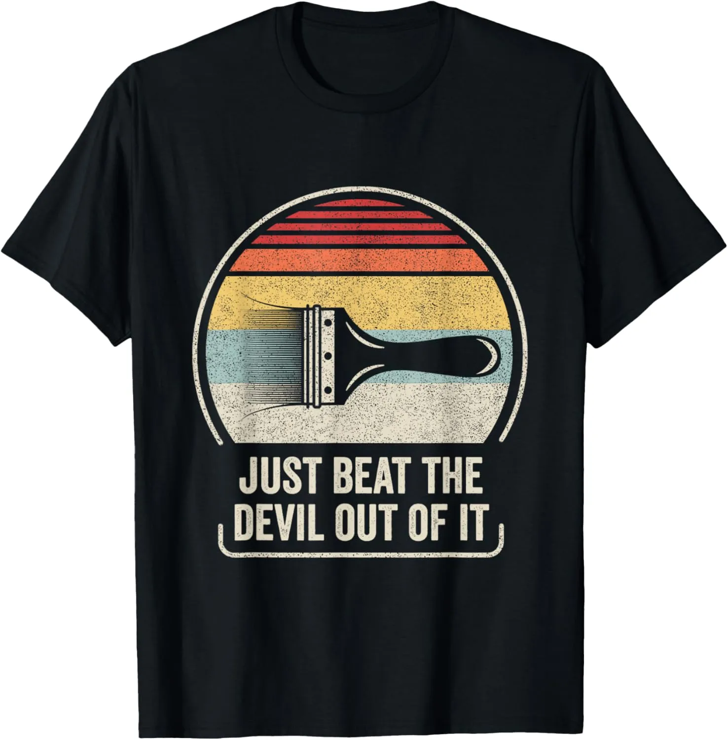 Catch Some Rays Retro Just Beat The Devil Out Of It Funny Artist Drawing Unisex Adult Classic Fit Collarless Crew Neck Short Sleeve T-Shirt - Black - S