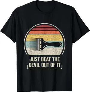 Catch Some Rays Retro Just Beat The Devil Out Of It Funny Artist Drawing Unisex Adult Classic Fit Collarless Crew Neck Short Sleeve T-Shirt - Black - S