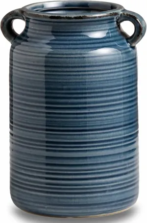 Ceramic Rustic Distressed Blue Flower Vase for Centerpieces, Kitchen, Office or Living Room (5.9''x8.6'')