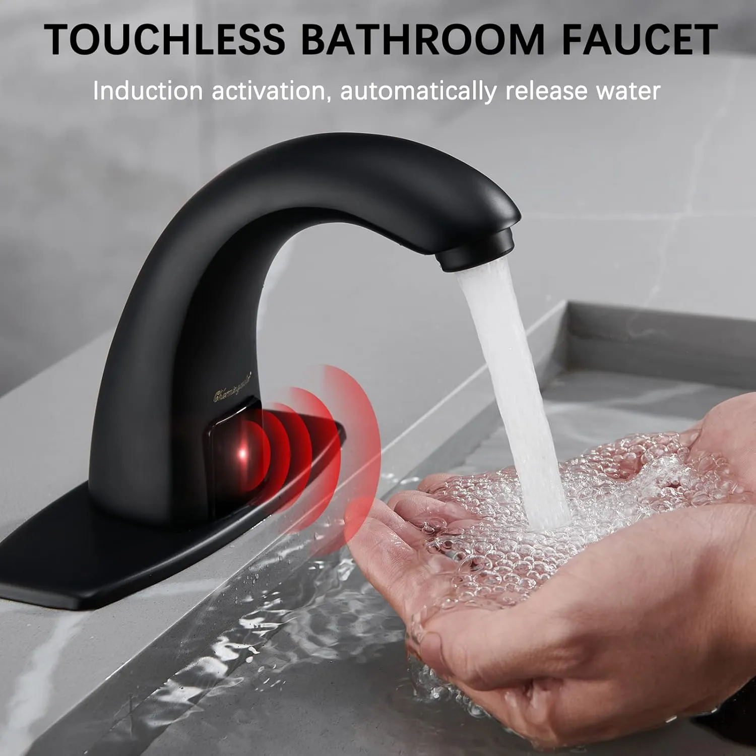Charmingwater Touchless Bathroom Sink Faucet, Motion Automatic Sensor Faucet with Hole Cover Plate, Matte Black