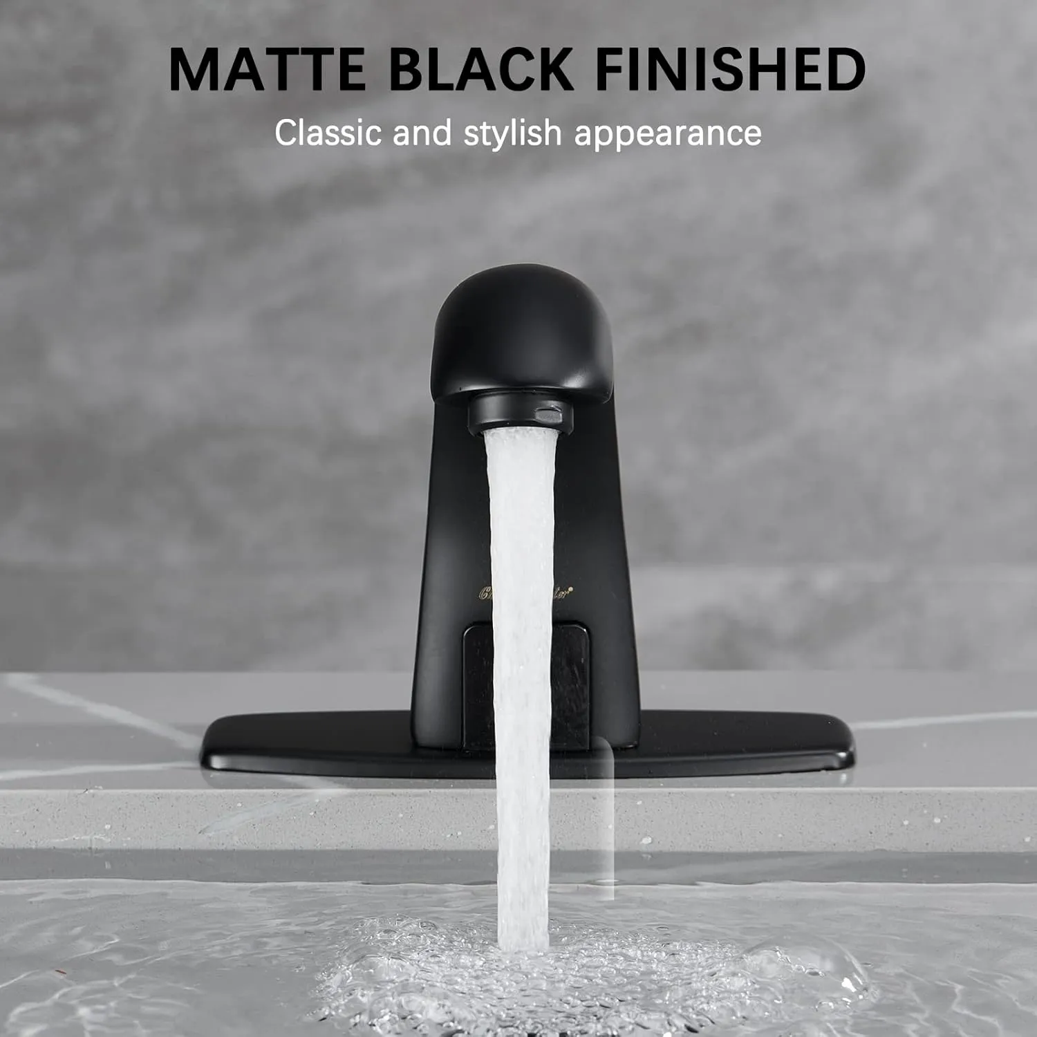 Charmingwater Touchless Bathroom Sink Faucet, Motion Automatic Sensor Faucet with Hole Cover Plate, Matte Black