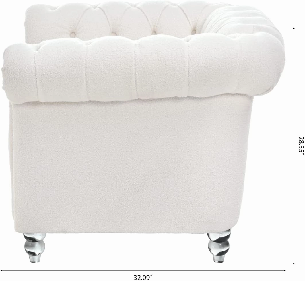 Chesterfield Luxury Polyester 1 Seater Single Accent Sofa Couch Chair,Classic Tufted Button and Nailhead Rolled Arm for Office Living Room,White