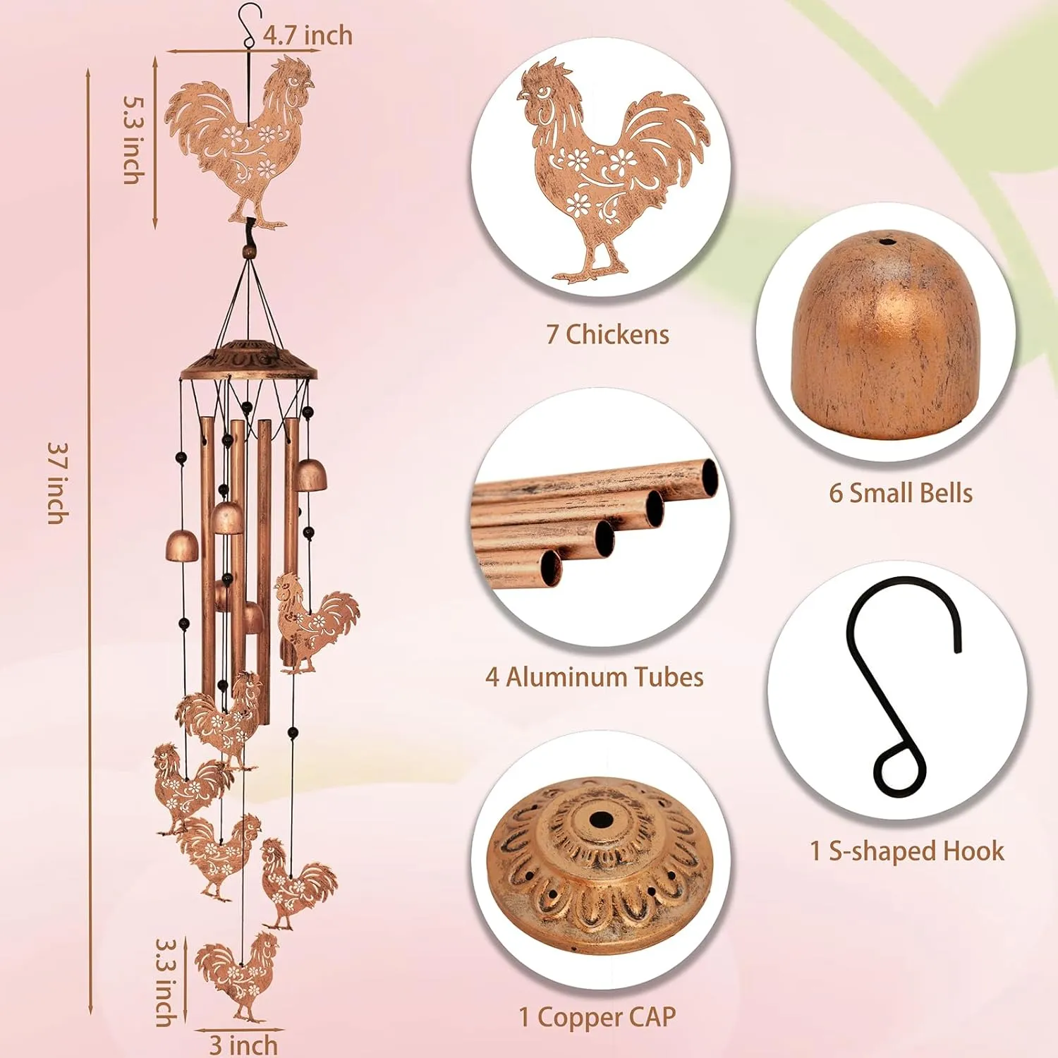 Chicken Wind Chimes for Outside,Metal Windchimes,Chicken Gifts for Women/Men,Wind Chime Garden Decor Outdoor,Memorial/Housewarming/Birthday/Festival Gifts,Front Yard Decor