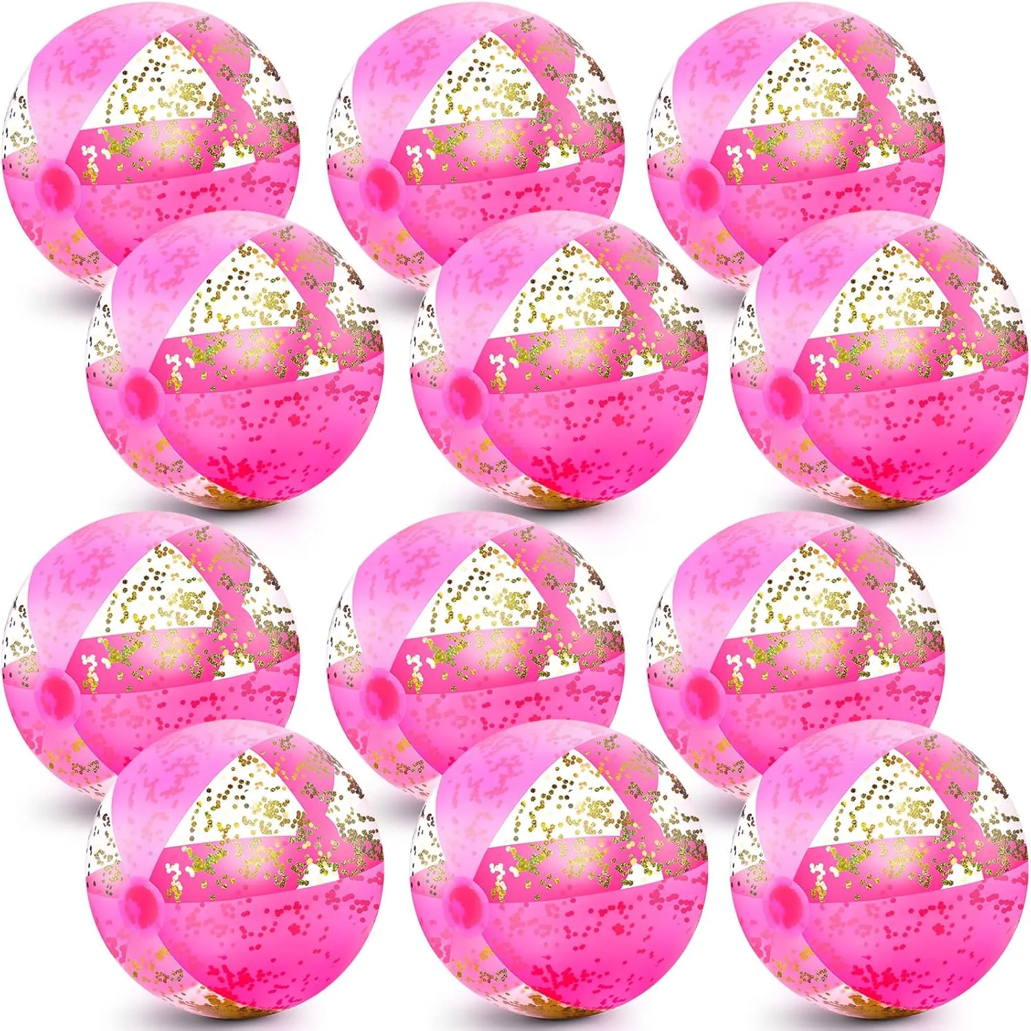 Chivao 12 Pieces Beach Ball 16 Inch Inflatable Glitter Beach Ball Swimming Pool Balls Christmas Inflatable Ball Ornaments Floatable Confetti Ball for Beach Party Xmas Party Favor(Pink)