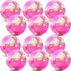 Chivao 12 Pieces Beach Ball 16 Inch Inflatable Glitter Beach Ball Swimming Pool Balls Christmas Inflatable Ball Ornaments Floatable Confetti Ball for Beach Party Xmas Party Favor(Pink)