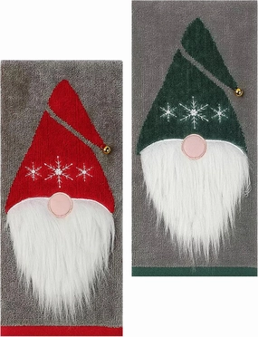 Christmas Gray Hand Towels Set of 2 Gnomes Santa Beards for Bathroom Kitchen