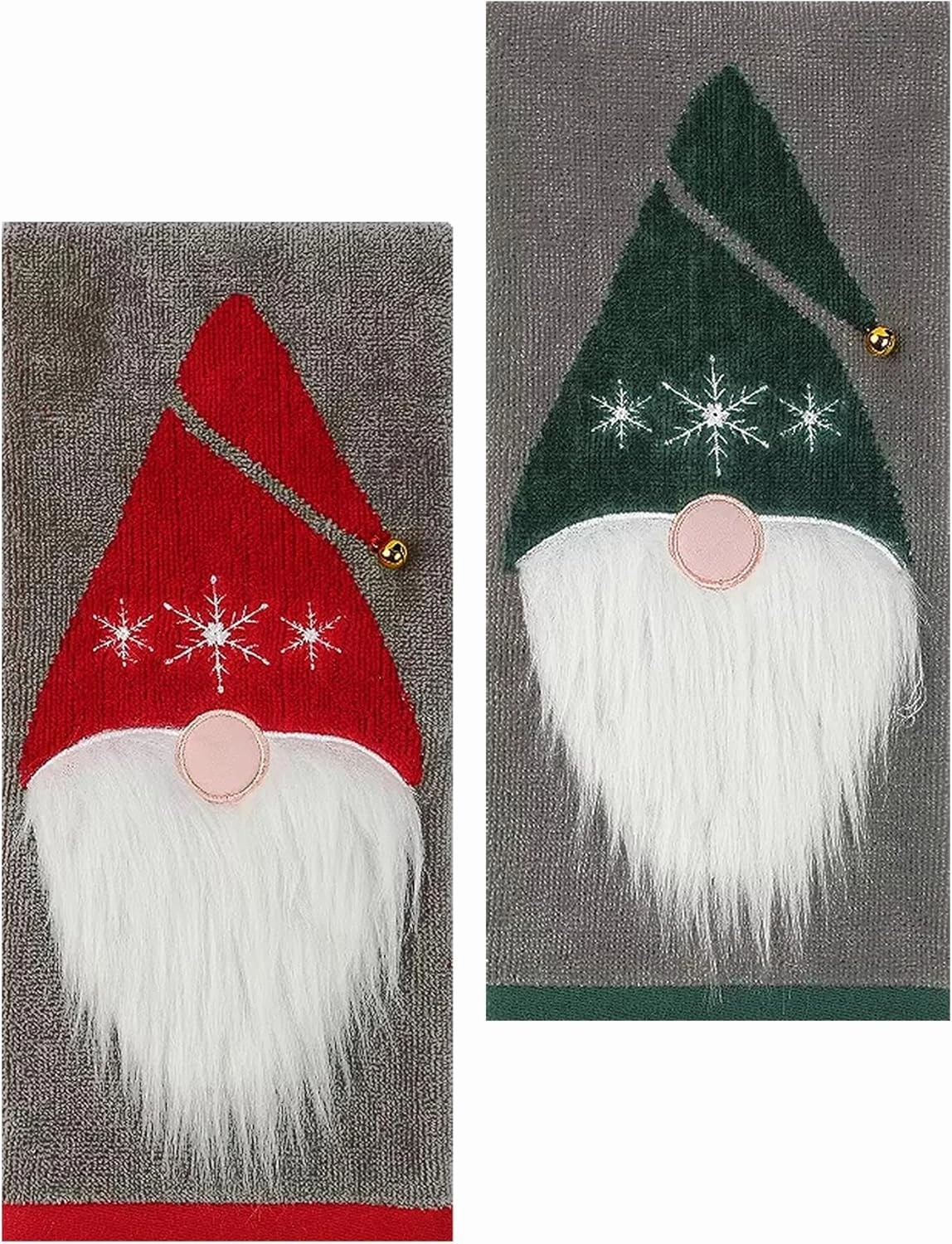 Christmas Gray Hand Towels Set of 2 Gnomes Santa Beards for Bathroom Kitchen
