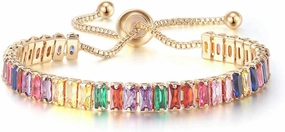 CiNily Adjustable Tennis Bracelets for Women Teen Girls Rainbow Cubic Zirconia Bracelet 14K White Gold Plated Hypoallergenic Slider Bracelet Jewelry Gift