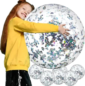 Civaner 6 Pieces Inflatable Beach Ball Sequins Glitter Summer Swimming Pool Balls 24 Inches Clear Wedding Outdoor Decor Ornaments Floatable Confetti Decor for Beach Party Xmas Party Favor