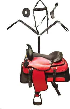 Classic Quality Handmade Synthetic Western Barrel Racing Trail Equestrian Horse Saddle Tack, Free Matching Headstall, Breast Collar, Reins, Spur Straps & Saddle Pad,Size 17 inches SEAT.