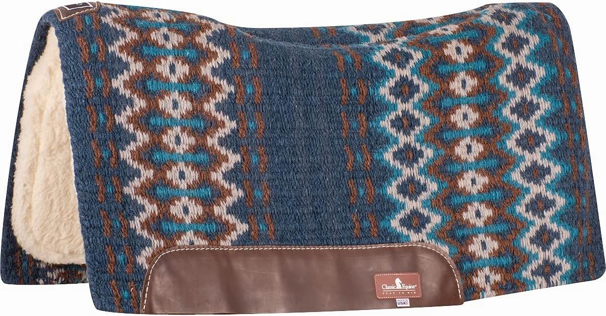 Classic Equine Sensorflex Wool Contoured Top Saddle Pad, Navy-Chestnut, 34-inch x 38-inch