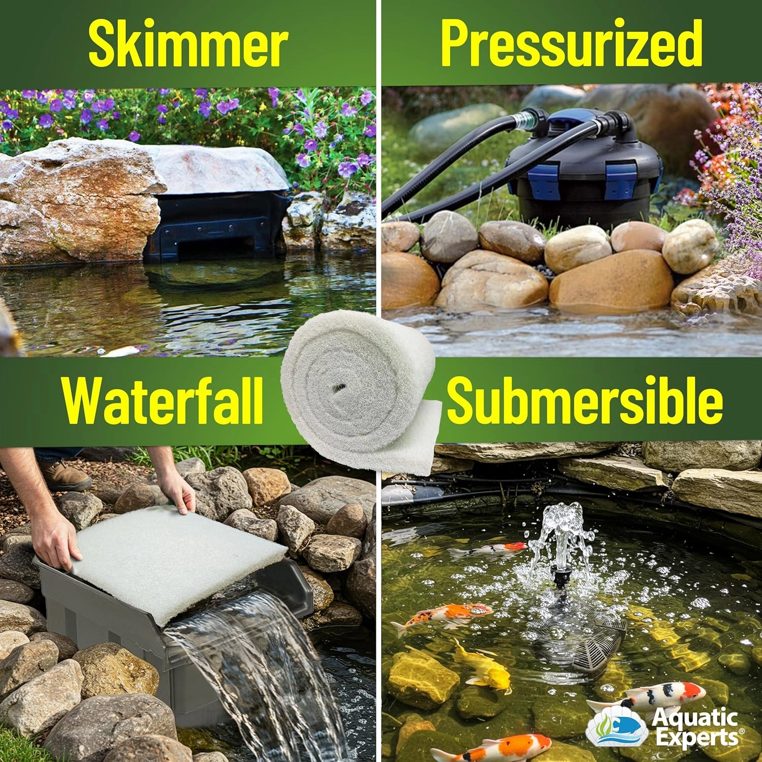 Classic Koi Pond Filter Pad FINE - White Bulk Roll Pond Filter Media, Ultra-Durable Pond Filters for Outdoor Ponds, Reusable Fish Pond Filter Material, USA, Aquatic Experts (3/4" - 1" x 12" x 72")