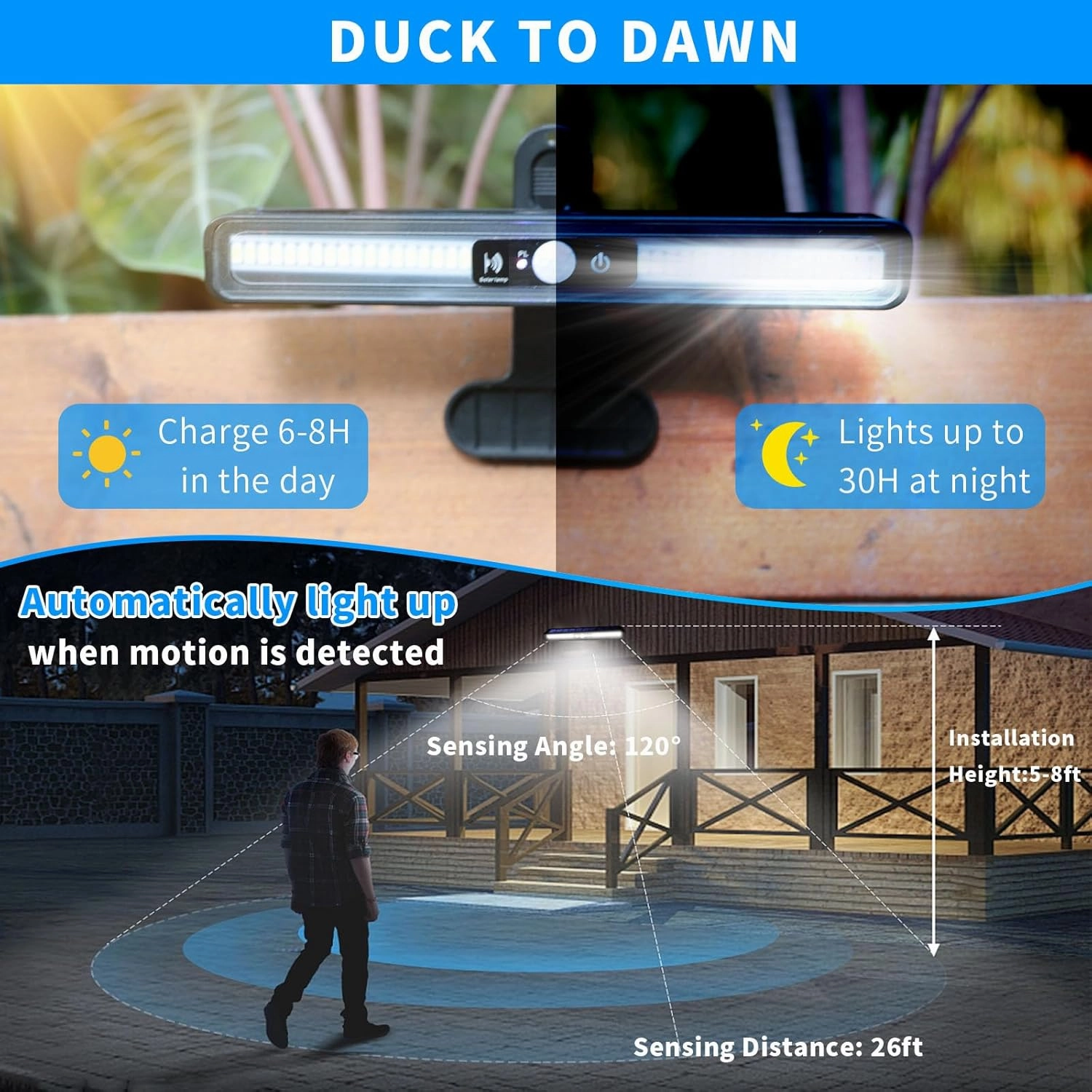 Clip On Solar Motion Lights Outdoor Waterproof, 2 Pack Fence Lights Outside with 36 LEDs, 6000K, Portable Solar Powered Security Light for Fence Garage Camping