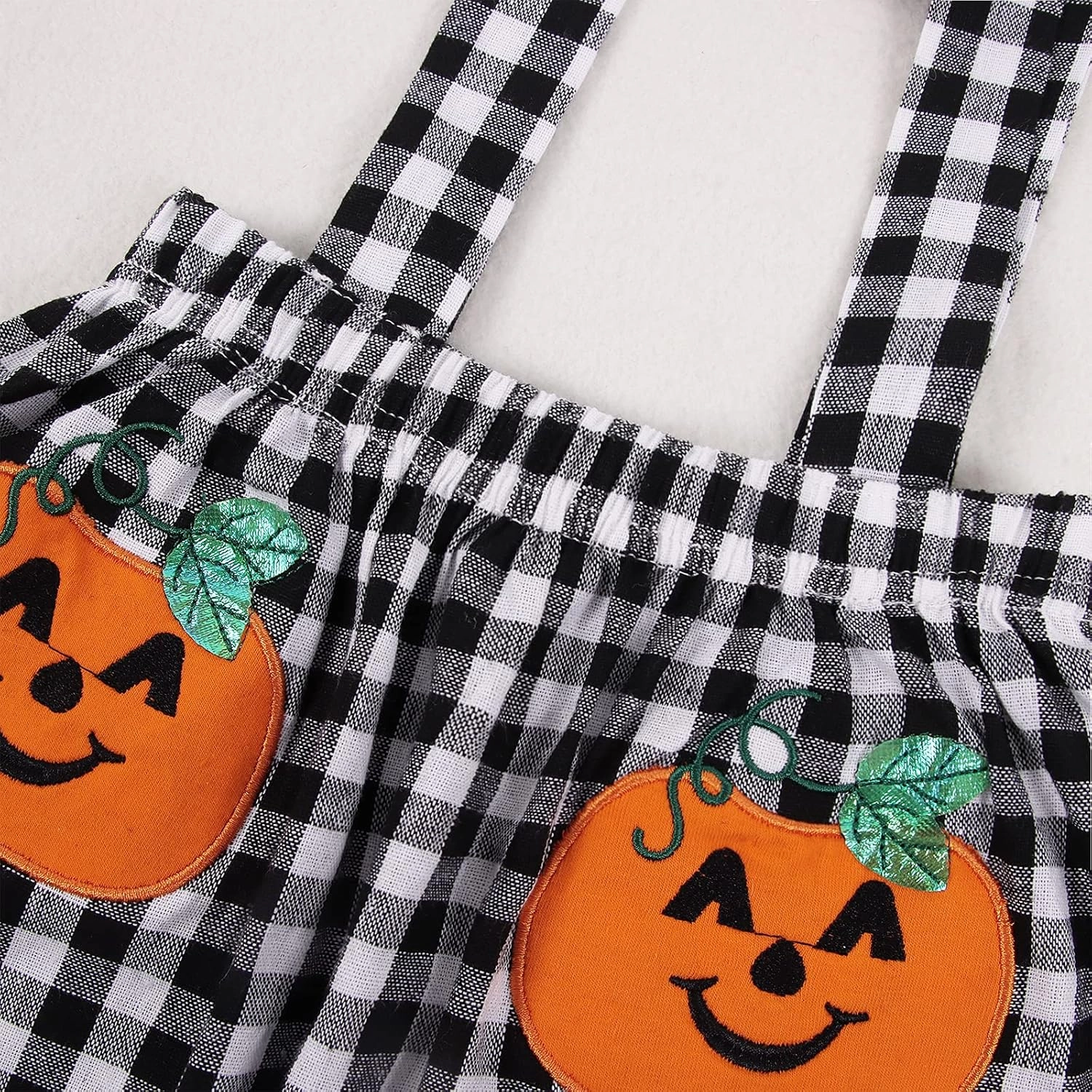 CM C&M WODRO Baby Girl Pumpkin Outfit Cute Long Sleeve Solid Color Shirt Top Suspender Plaid Skirt Set