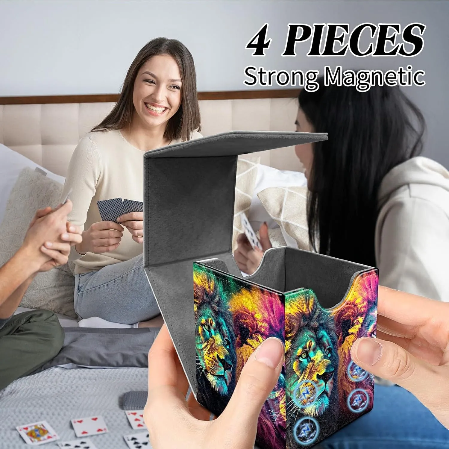 Colorful Lion Card Deck Box for Trading Cards Commander Deck Box Card Storage Box with Strong Magnet Magic Premium Gathering Deck Box Cover for TCG CCG Magic Cards