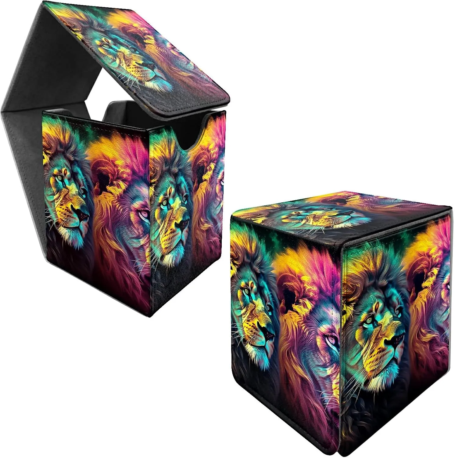 Colorful Lion Card Deck Box for Trading Cards Commander Deck Box Card Storage Box with Strong Magnet Magic Premium Gathering Deck Box Cover for TCG CCG Magic Cards