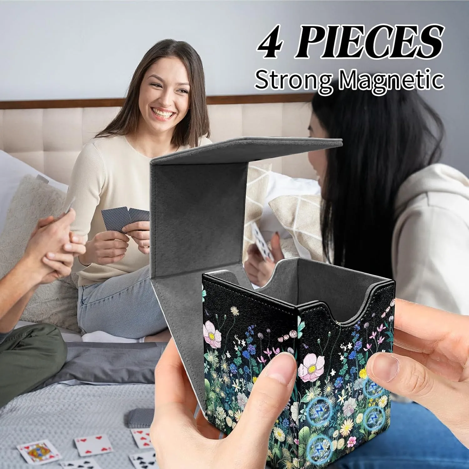 Colourful Wild Flower Card Deck Box for Trading Cards Commander Deck Box Card Storage Box with Strong Magnet Magic Premium Gathering Deck Box Cover for TCG CCG Magic Cards