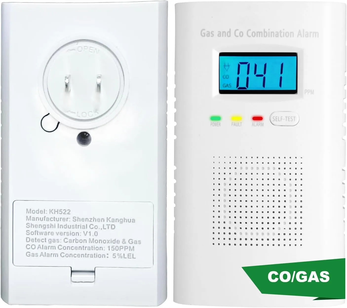 Combination Gas and Carbon Monoxide Detector Plug-in | CO Alarm & Natural Gas Combustible Detector | Digital Display, Battery Backup, Easy Install | for Home Kitchen Safety Monitoring 1-Pack